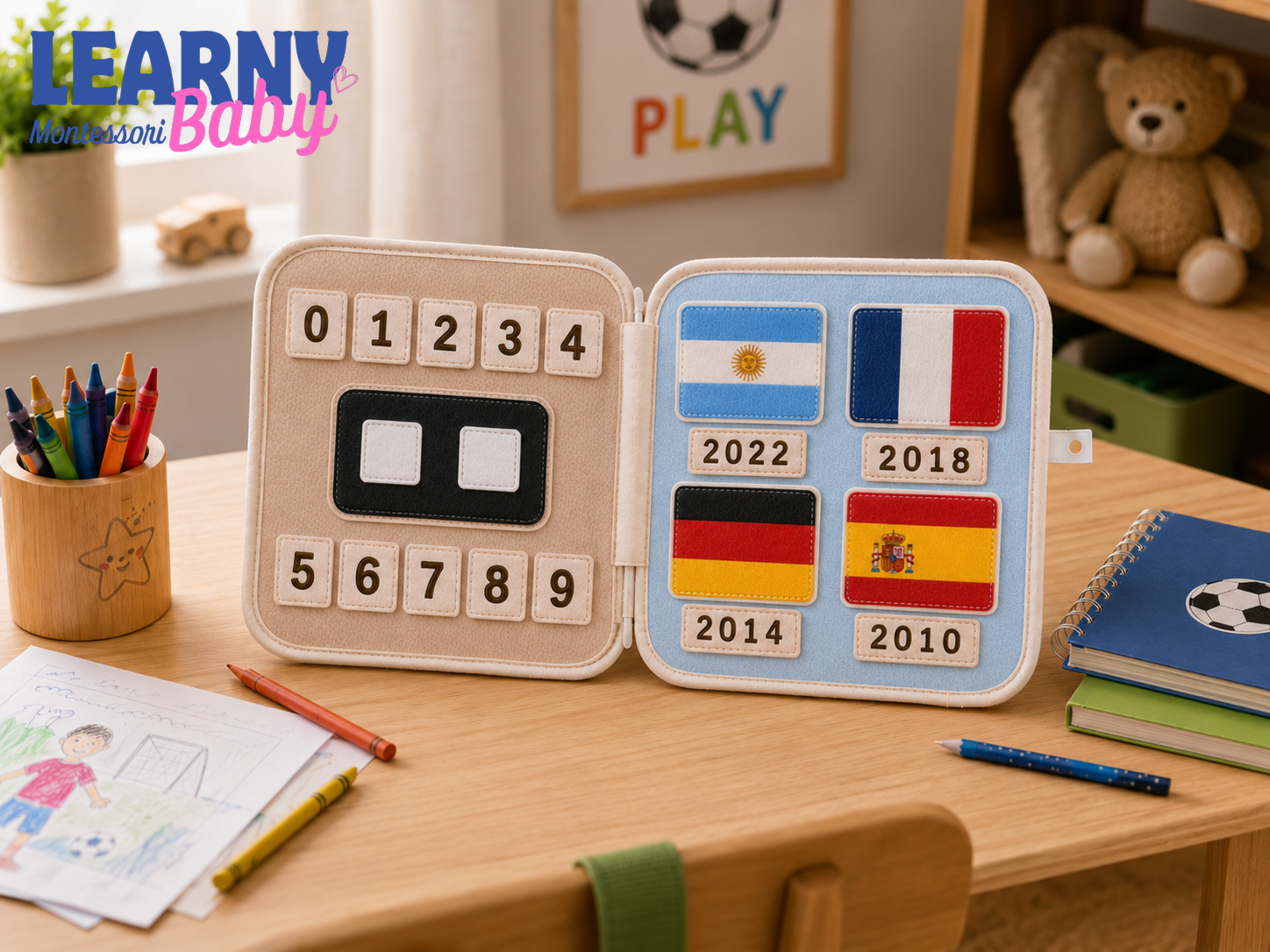 Personalized First World Cup Busy Book for Baby, Soccer Quiet Book for Toddlers, Felt Activity Book, Baby Boy Gift QBLB67