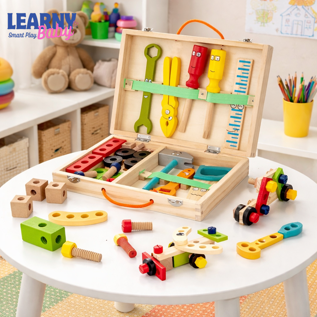 Montessori Wooden Tool Box Toy Set for Kids, Pretend Play Carpenter Kit, Toddler Construction Toy, STEM Building Learning Toy, Educational Gift for Boys Girls