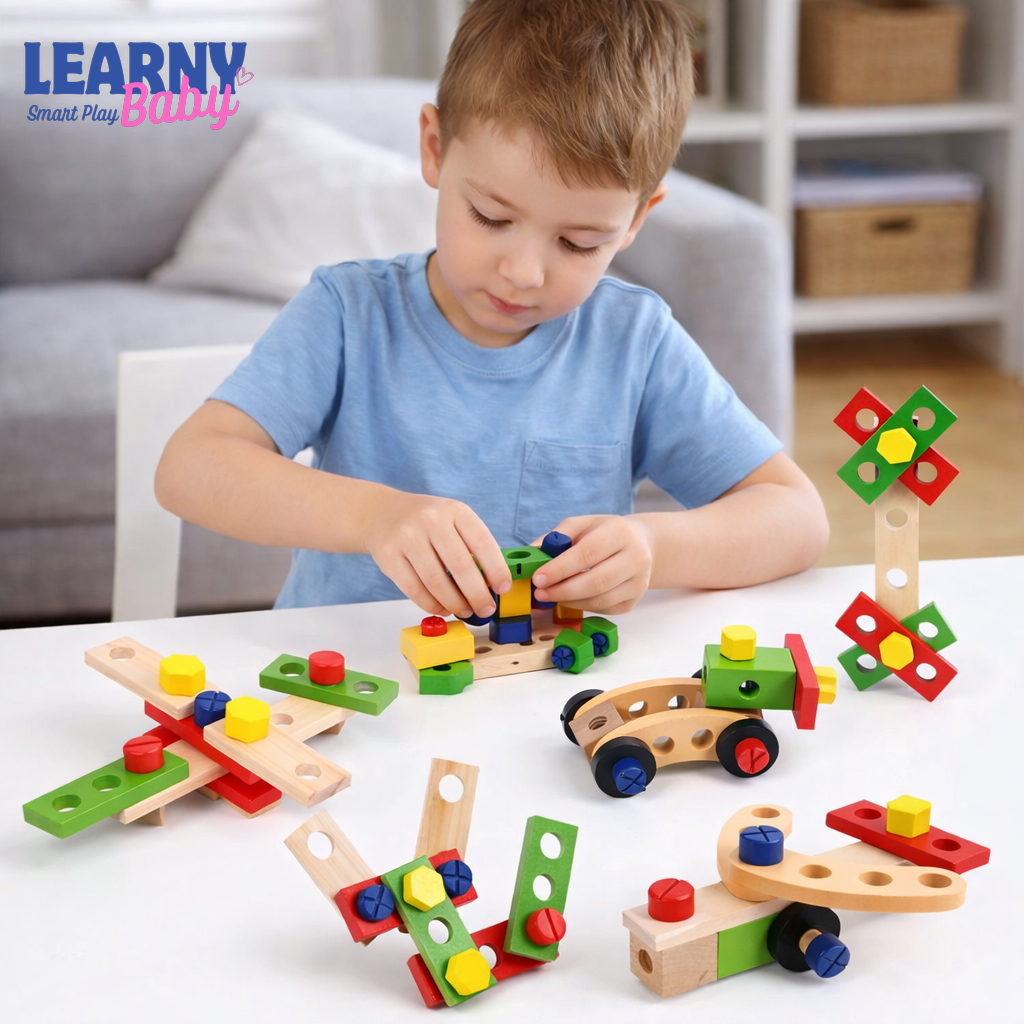 Montessori Wooden Tool Box Toy Set for Kids, Pretend Play Carpenter Kit, Toddler Construction Toy, STEM Building Learning Toy, Educational Gift for Boys Girls