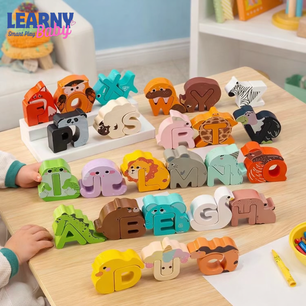 Wooden Animal Alphabet Puzzle for Toddlers 2–4, Montessori ABC Matching Game, Preschool Letter Learning Toy, Animal Letter Puzzle Educational Gift