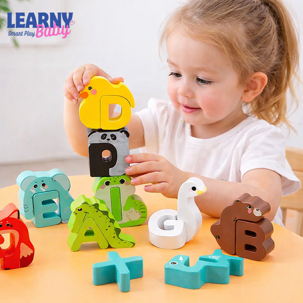 Wooden Animal Alphabet Puzzle for Toddlers 2–4, Montessori ABC Matching Game, Preschool Letter Learning Toy, Animal Letter Puzzle Educational Gift
