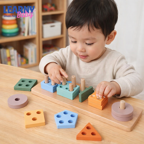 Montessori Wooden Sorting & Stacking Toy, Shape Sorter Puzzle for Toddlers, Color Recognition Peg Board, Preschool Learning Toy, Fine Motor Skills Educational Gift
