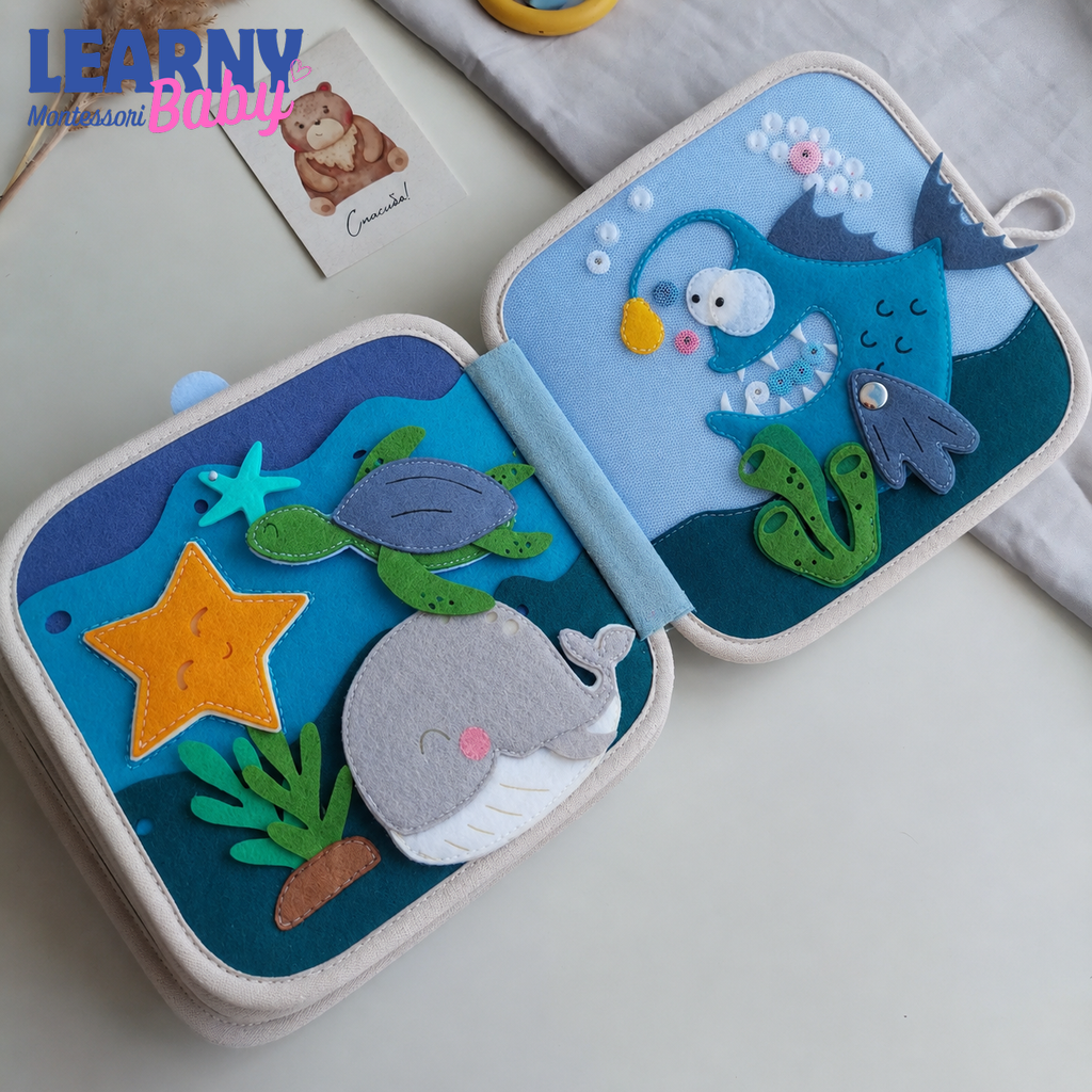 Personalized Bear Busy Book, Montessori Quiet Book for Toddlers, Sensory Learning Toy, Travel Activity Book QBLB63