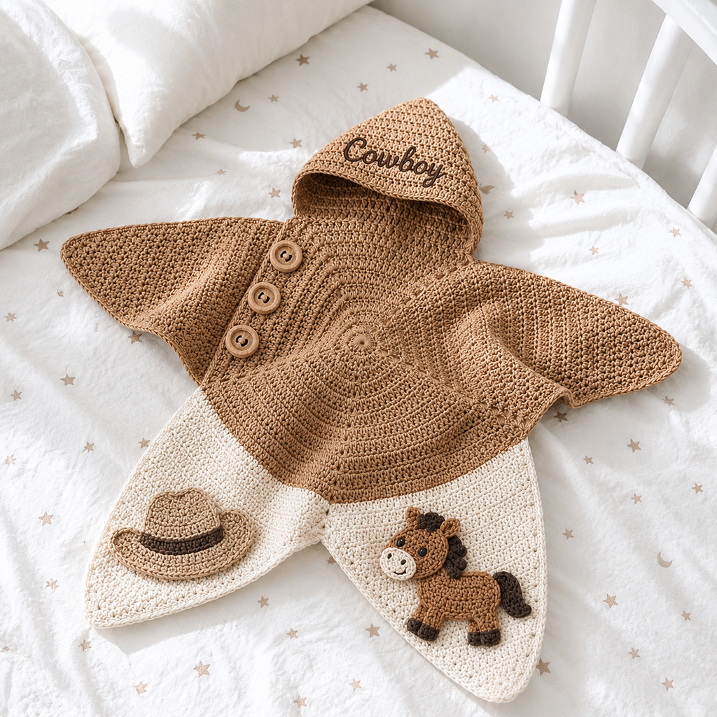 Personalized Cowboy Crochet Star Baby Cocoon – Handmade Western Newborn Swaddle