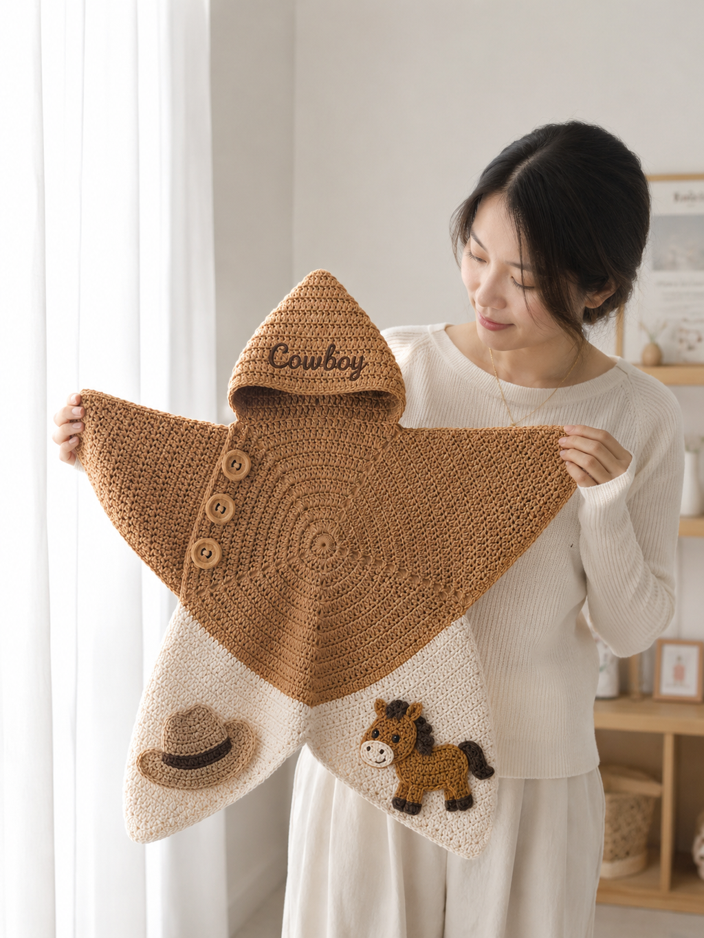 Personalized Cowboy Crochet Star Baby Cocoon – Handmade Western Newborn Swaddle