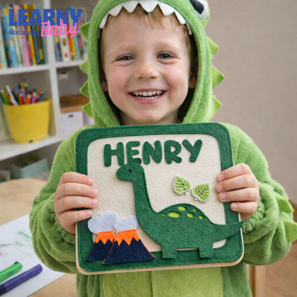 Personalized Toddler Busy Book, Personalized Dinosaur Quiet Book, Custom Name Baby Gift, Baby Birthday Gift, Felt Sensory Book for Toddler QBLB01