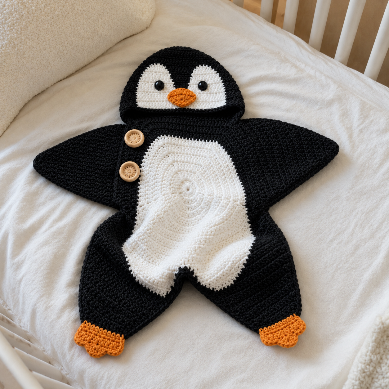 Crochet Penguin Star Baby Cocoon – Handmade Winter Baby Outfit