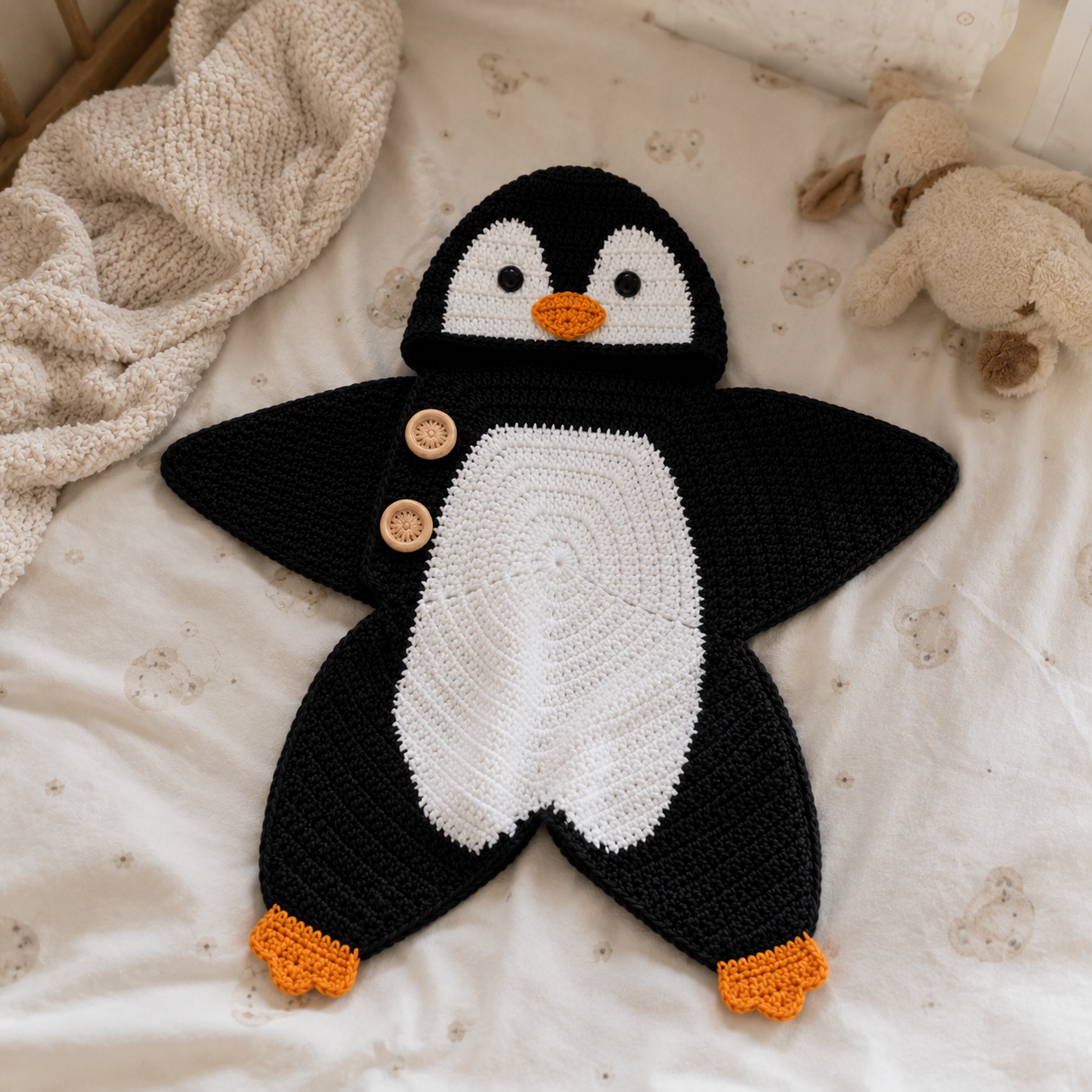 Crochet Penguin Star Baby Cocoon – Handmade Winter Baby Outfit