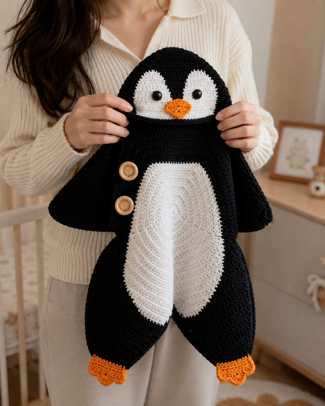 Crochet Penguin Star Baby Cocoon – Handmade Winter Baby Outfit