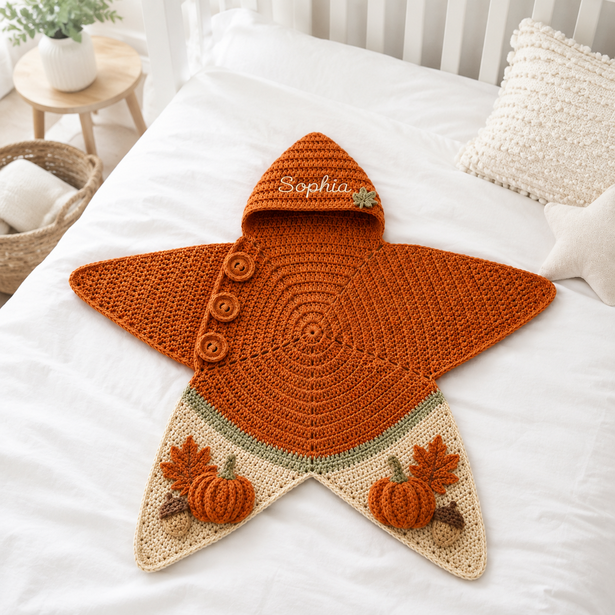 Personalized Little Pumpkin Crochet Star Baby Cocoon – Handmade Fall Newborn Swaddle