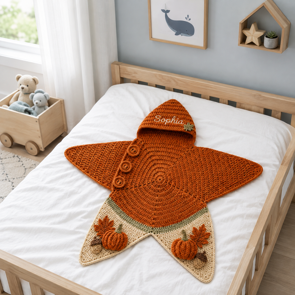 Personalized Little Pumpkin Crochet Star Baby Cocoon – Handmade Fall Newborn Swaddle