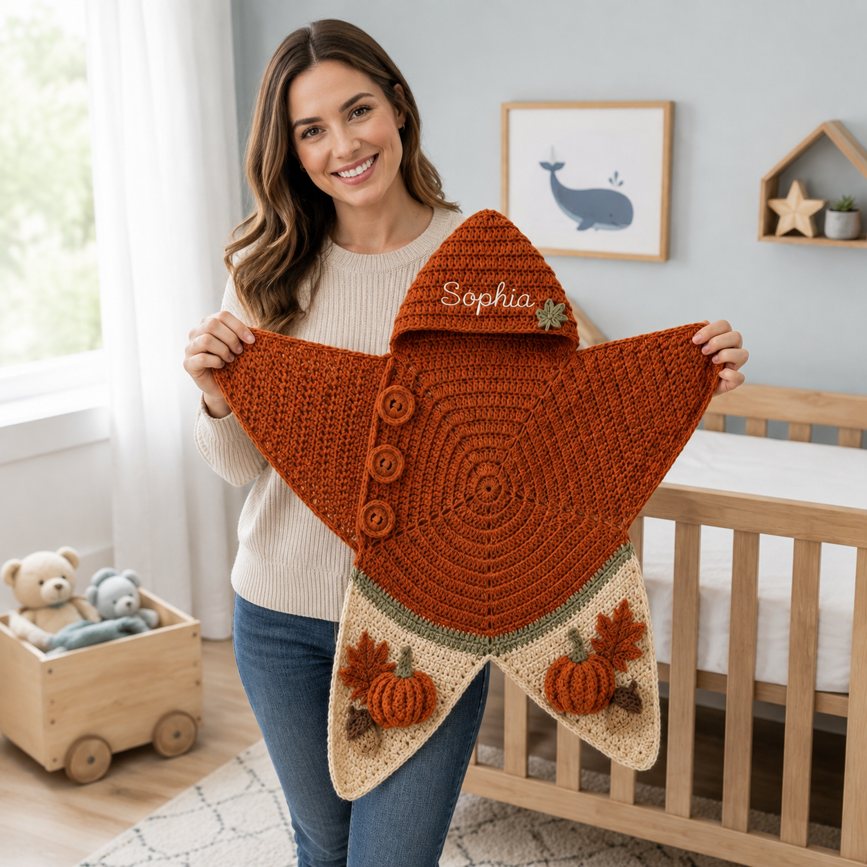 Personalized Little Pumpkin Crochet Star Baby Cocoon – Handmade Fall Newborn Swaddle