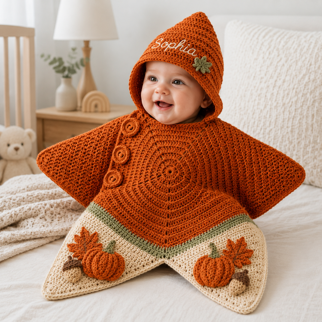 Personalized Little Pumpkin Crochet Star Baby Cocoon – Handmade Fall Newborn Swaddle