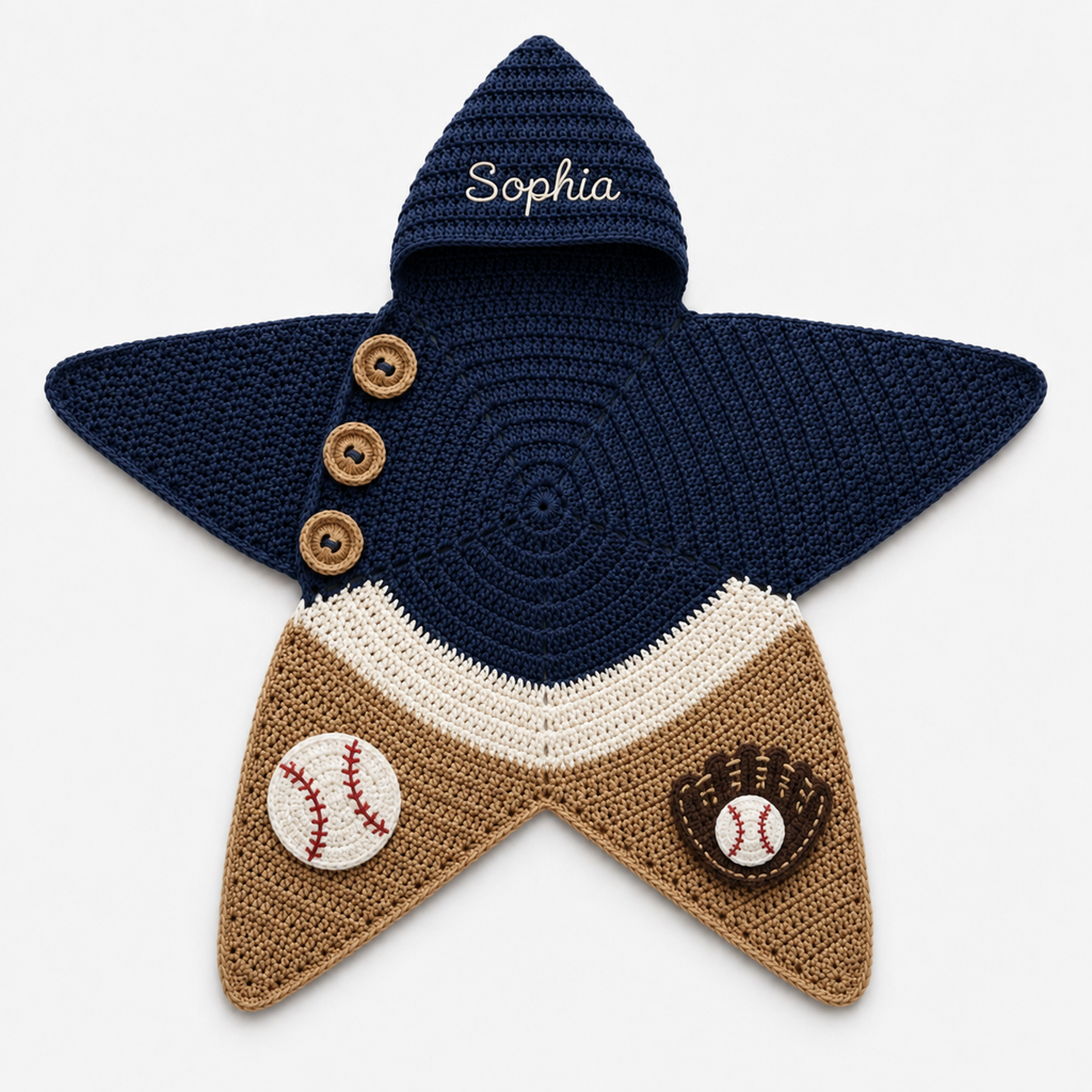 Personalized Baseball Crochet Star Baby Cocoon – Handmade Newborn Swaddle with Hood