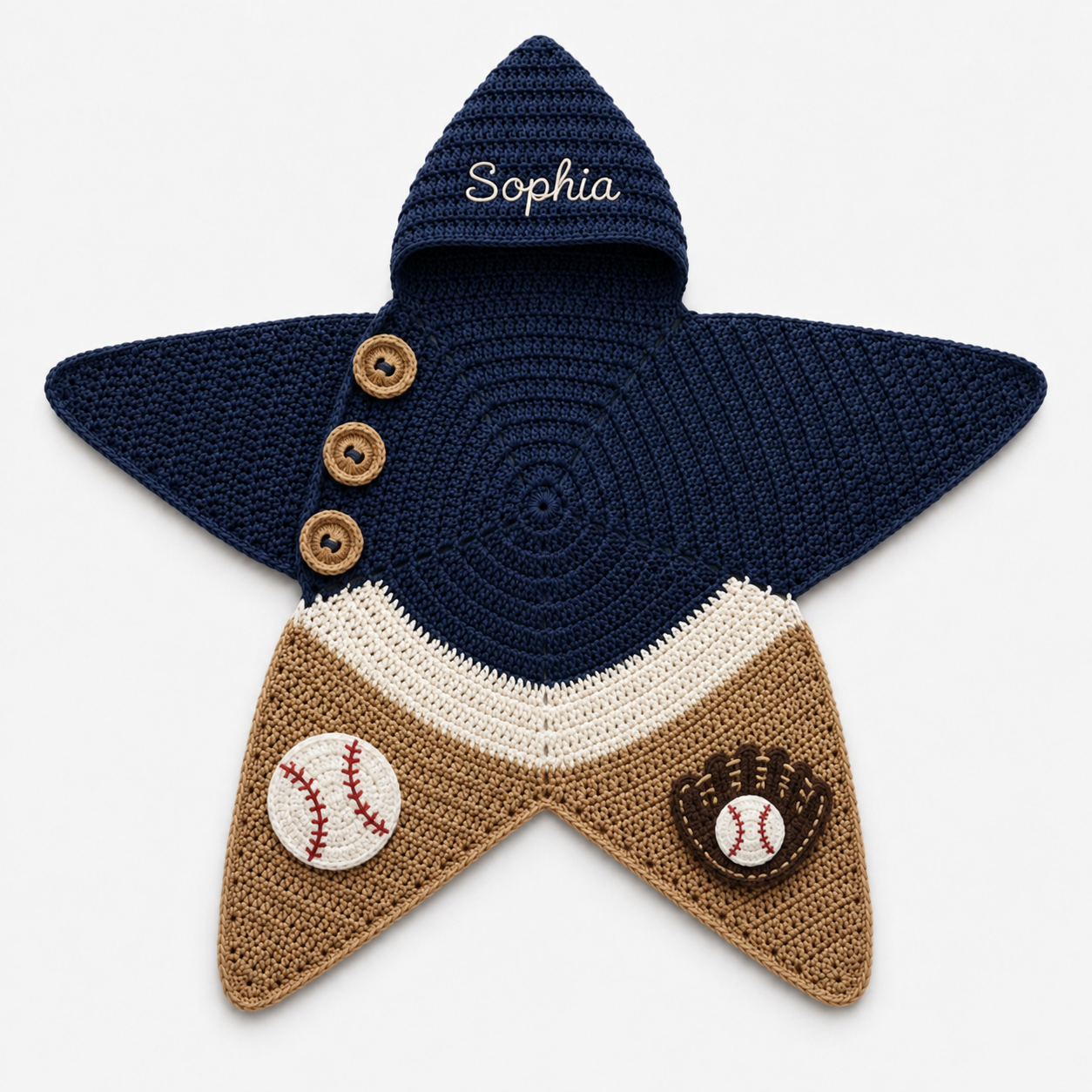 Personalized Baseball Crochet Star Baby Cocoon – Handmade Newborn Swaddle with Hood