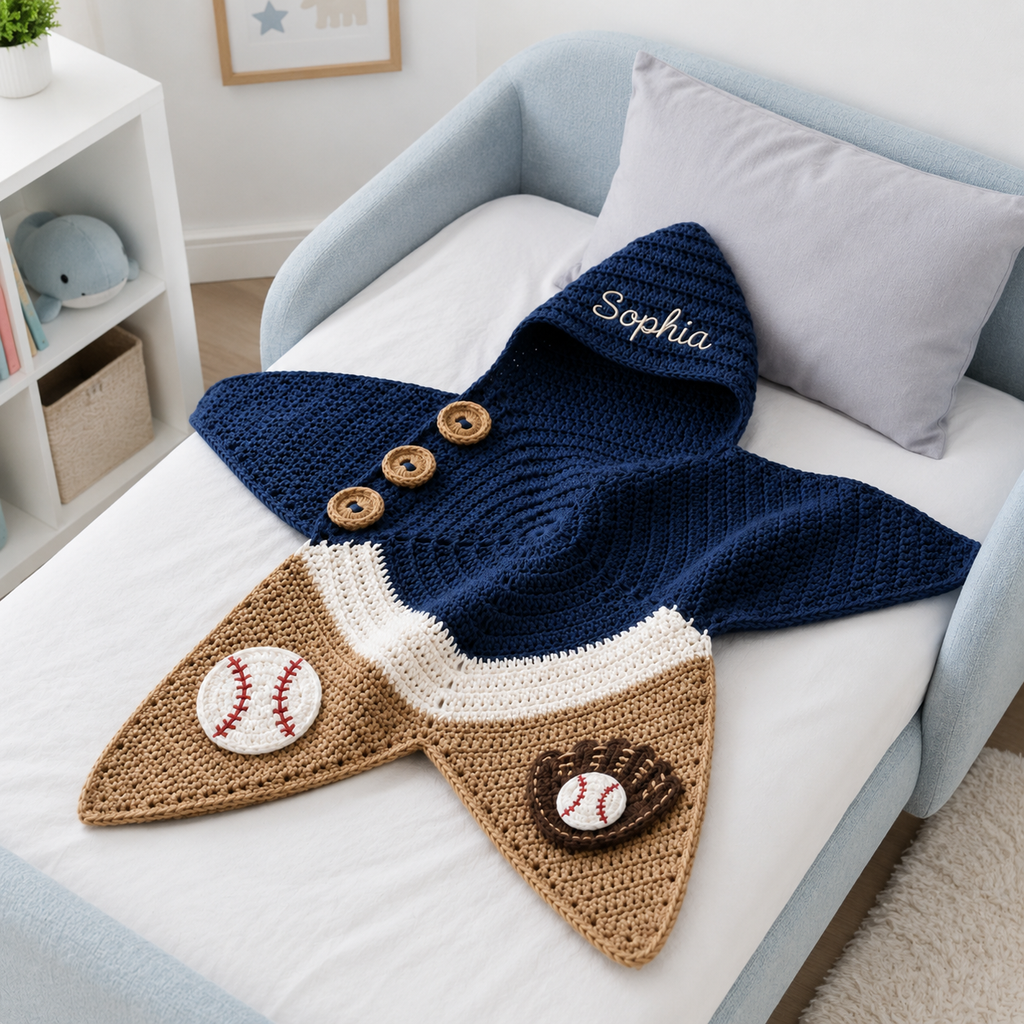 Personalized Baseball Crochet Star Baby Cocoon – Handmade Newborn Swaddle with Hood