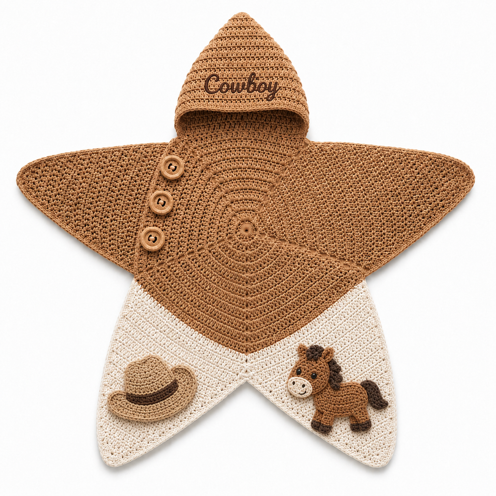 Personalized Cowboy Crochet Star Baby Cocoon – Handmade Western Newborn Swaddle