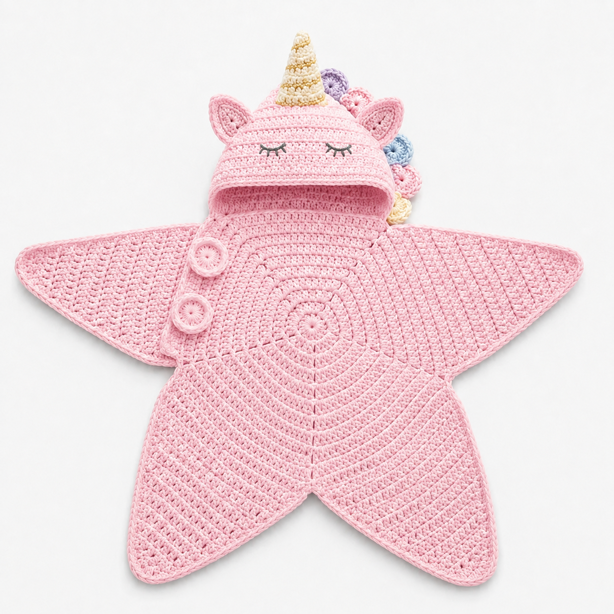 Pink Unicorn Crochet Star Baby Cocoon, Hooded Newborn Swaddle Wrap, Baby Girl Shower Gift
