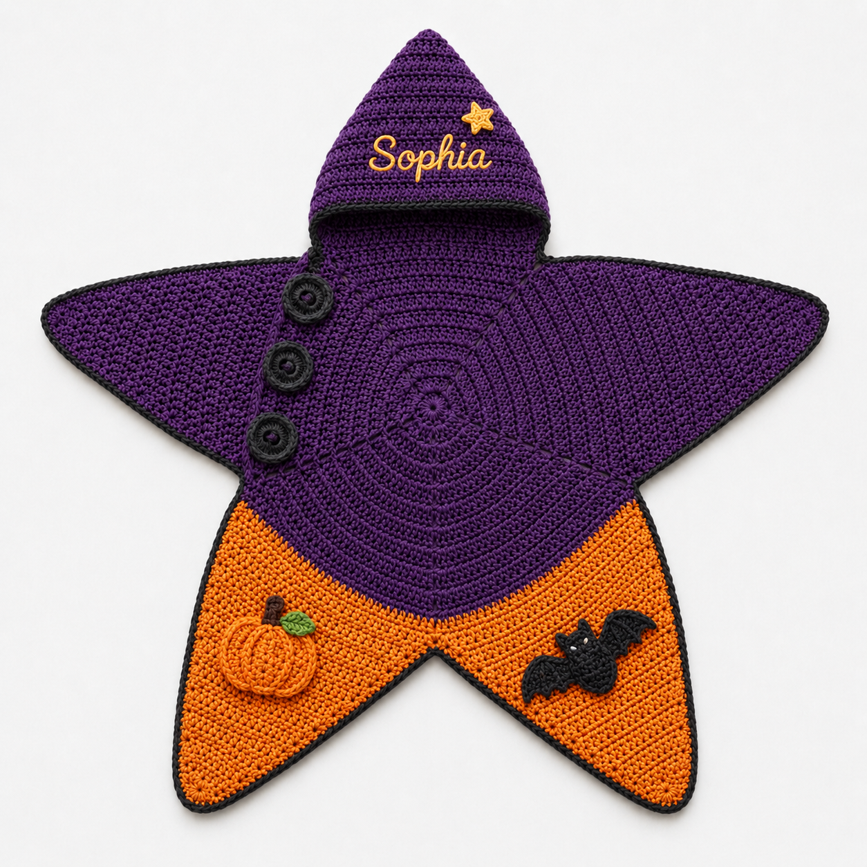 Personalized Halloween Witch Crochet Star Baby Cocoon – Handmade Purple Pumpkin Bat Hooded Swaddle Blanket for Newborns