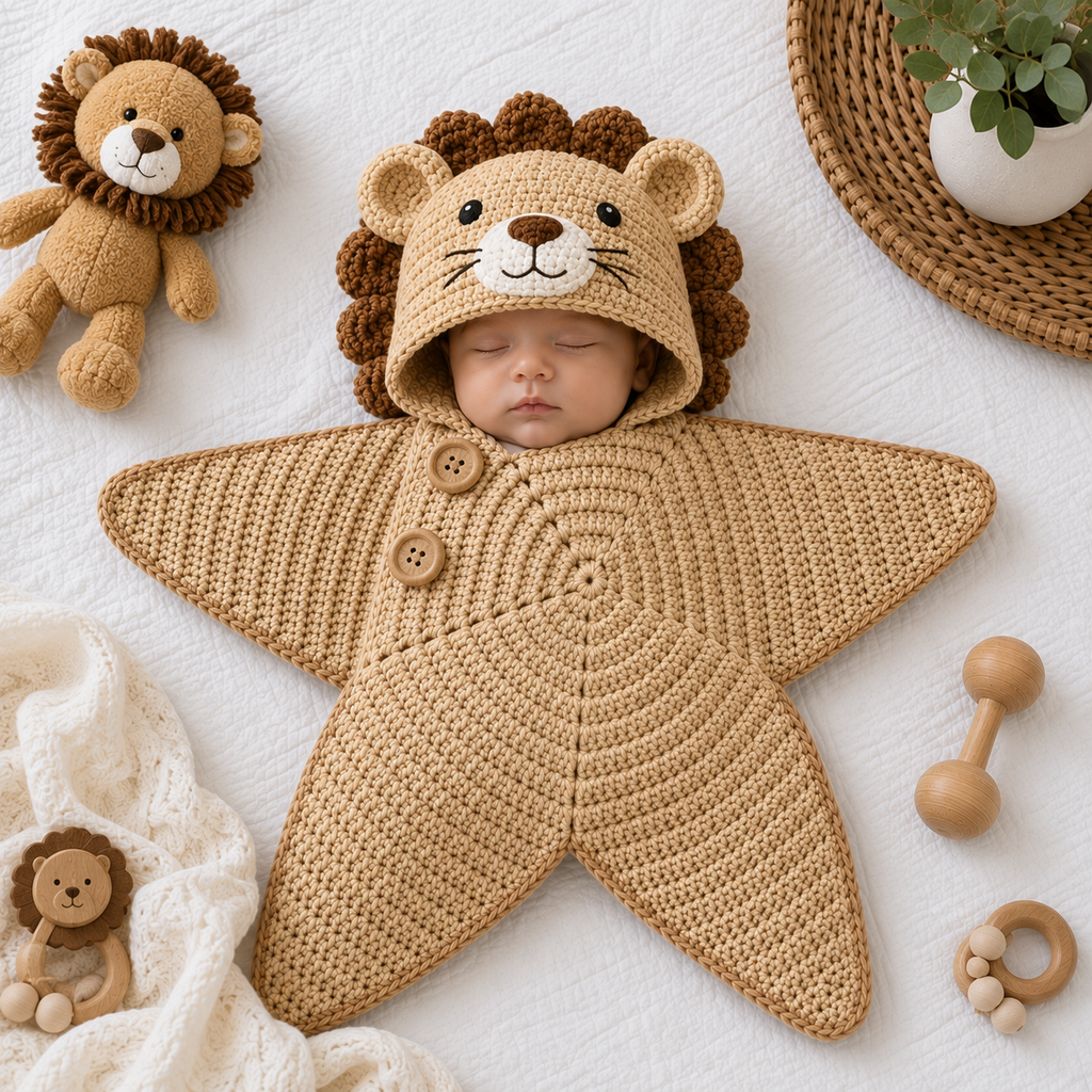 Personalized Crochet Safari Animal Baby Cocoon with Hood, Custom Name Newborn Swaddle, Baby Shower Gift