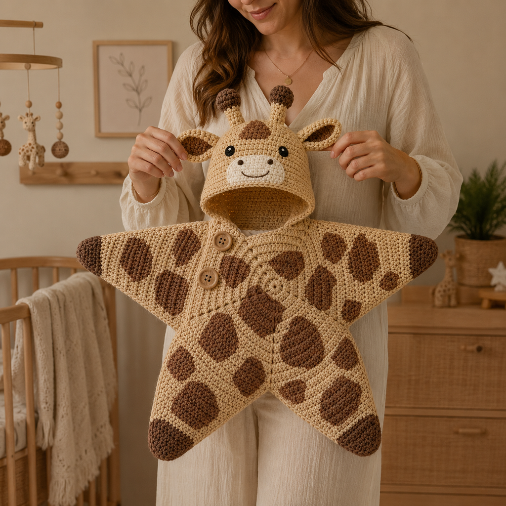Personalized Crochet Safari Animal Baby Cocoon with Hood, Custom Name Newborn Swaddle, Baby Shower Gift