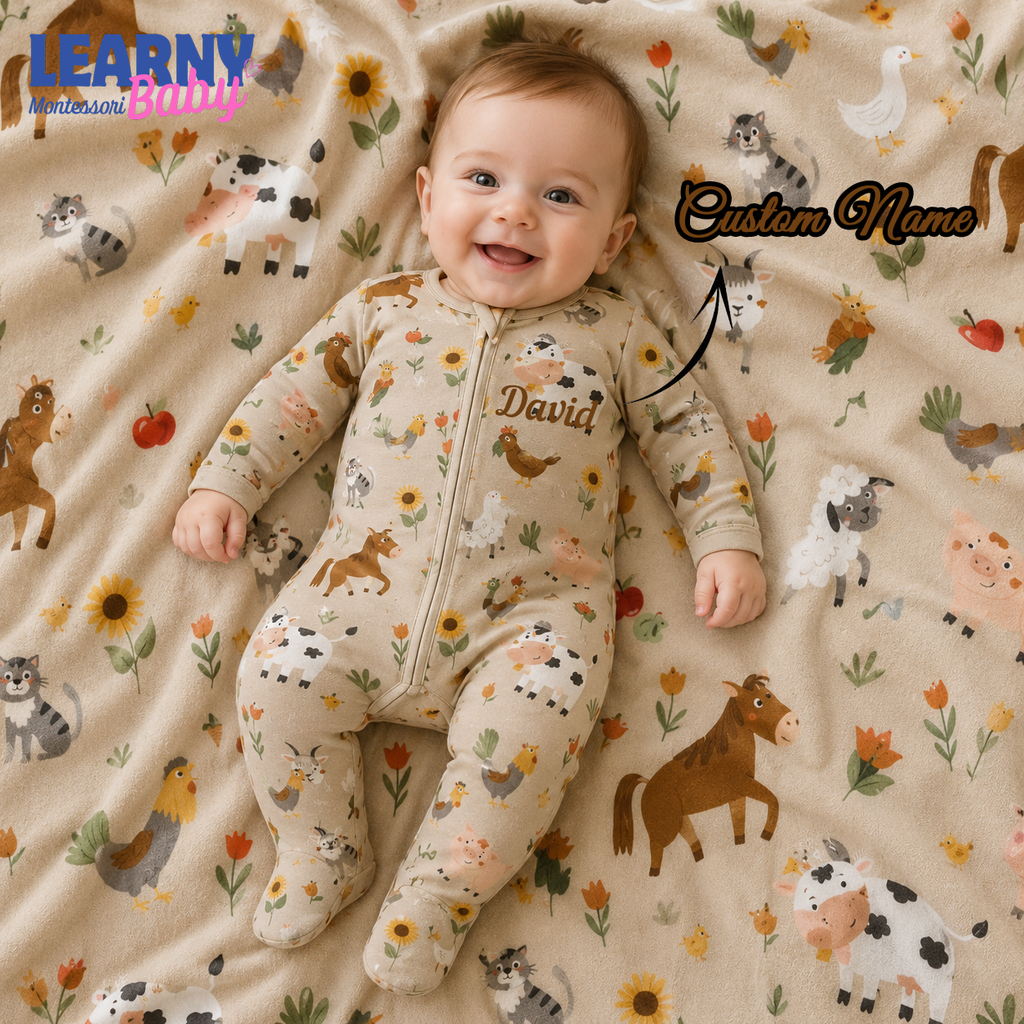 Farm Animals Bamboo Baby Footie Zippy, Farm Print Bamboo Baby Pajamas, Newborn Bamboo Sleeper, Bamboo Clothing