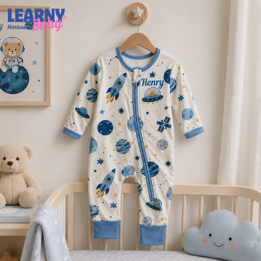 Outer Space Rocket Baby Convertible Zippy Pajamas, Space Baby Sleeper, Newborn Pajamas, Toddler Sleepwear