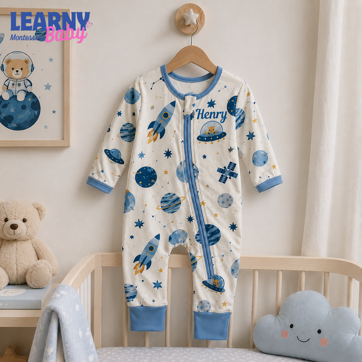 Outer Space Rocket Baby Convertible Zippy Pajamas, Space Baby Sleeper, Newborn Pajamas, Toddler Sleepwear