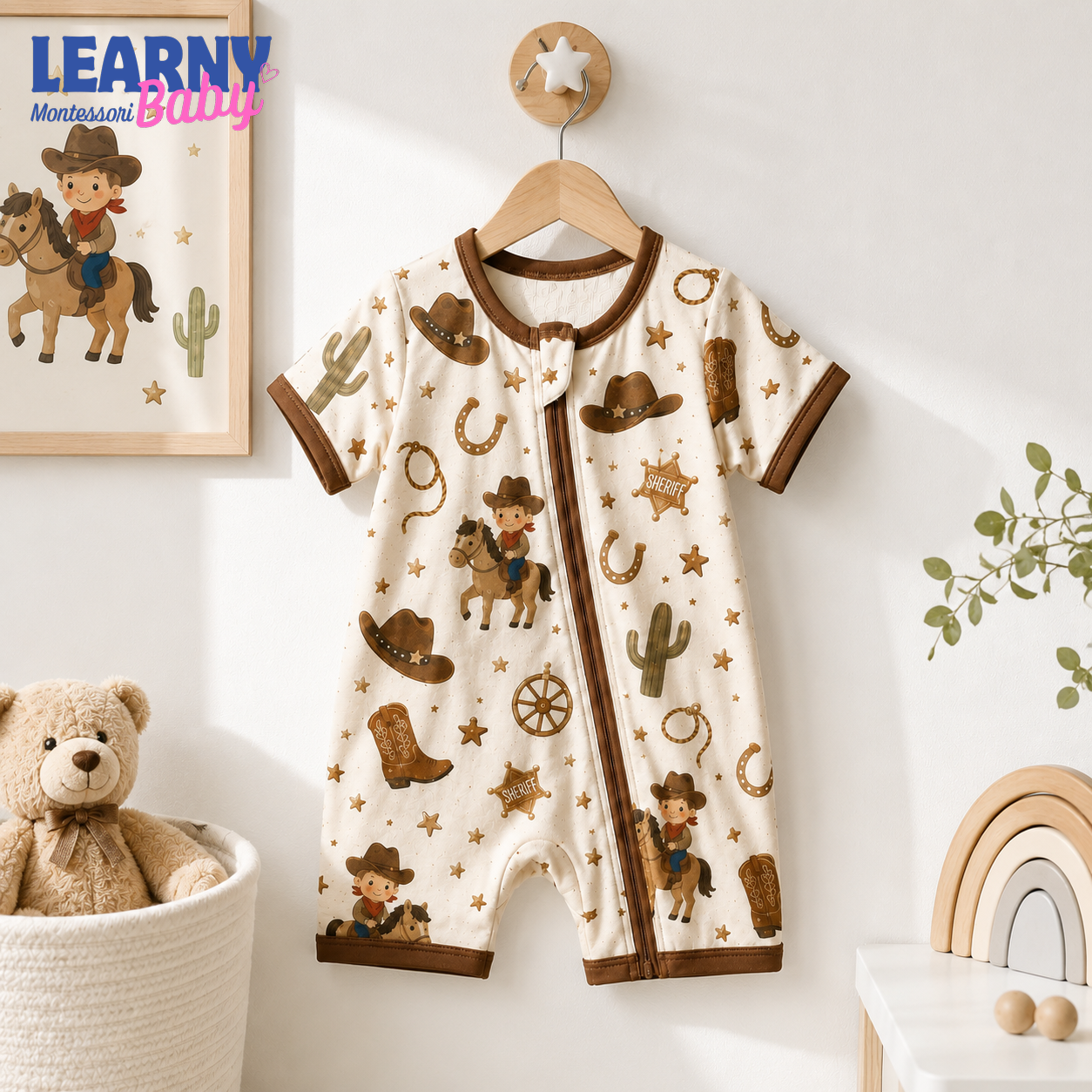 Western Cowboy Baby Convertible Zippy Pajamas, Cowboy Baby Sleeper, Western Newborn Pajamas, Toddler Sleepwear