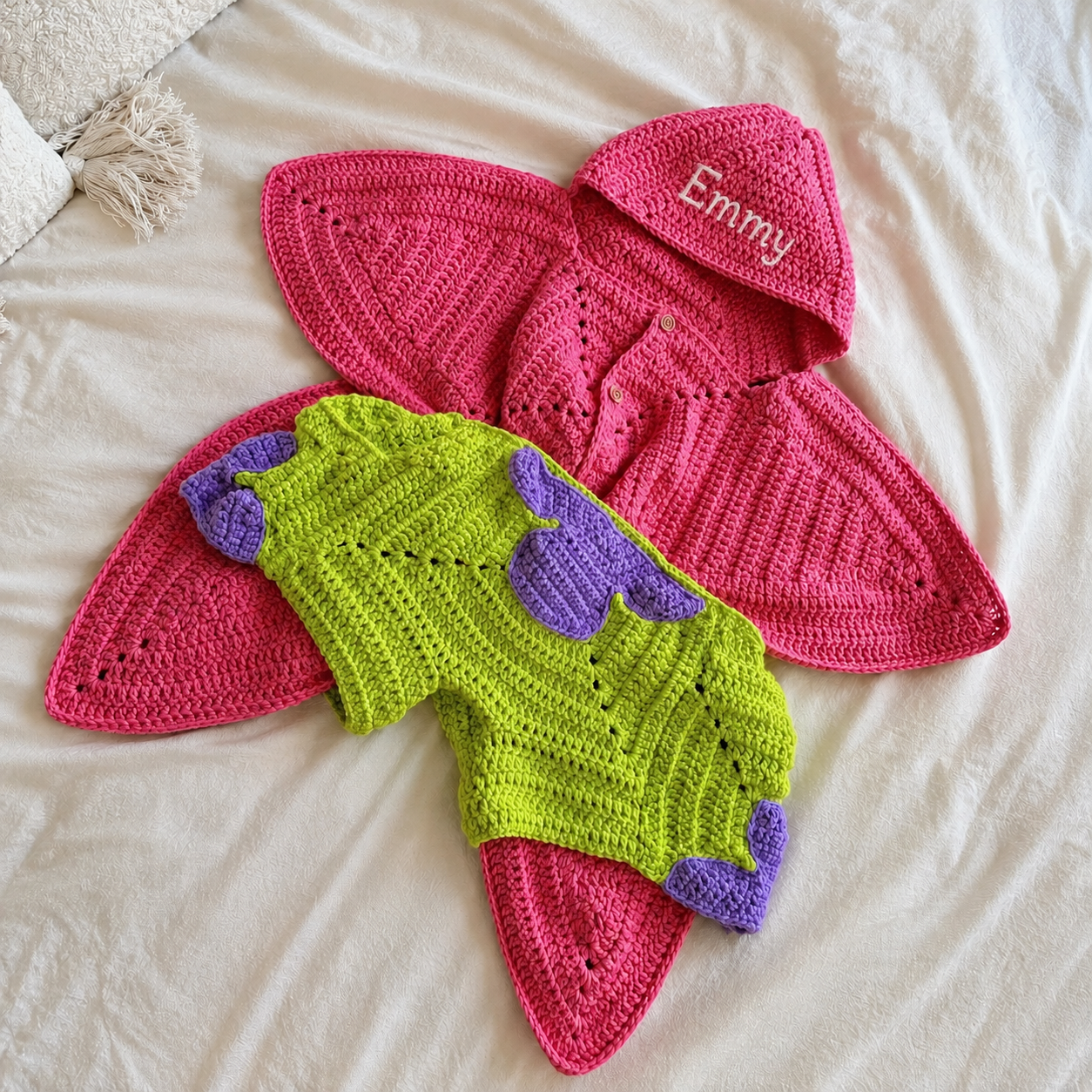 Personalized Crochet Star Baby Cocoon with Hood, Custom Name Baby Swaddle, Newborn Sleep Sack, Baby Shower Gift