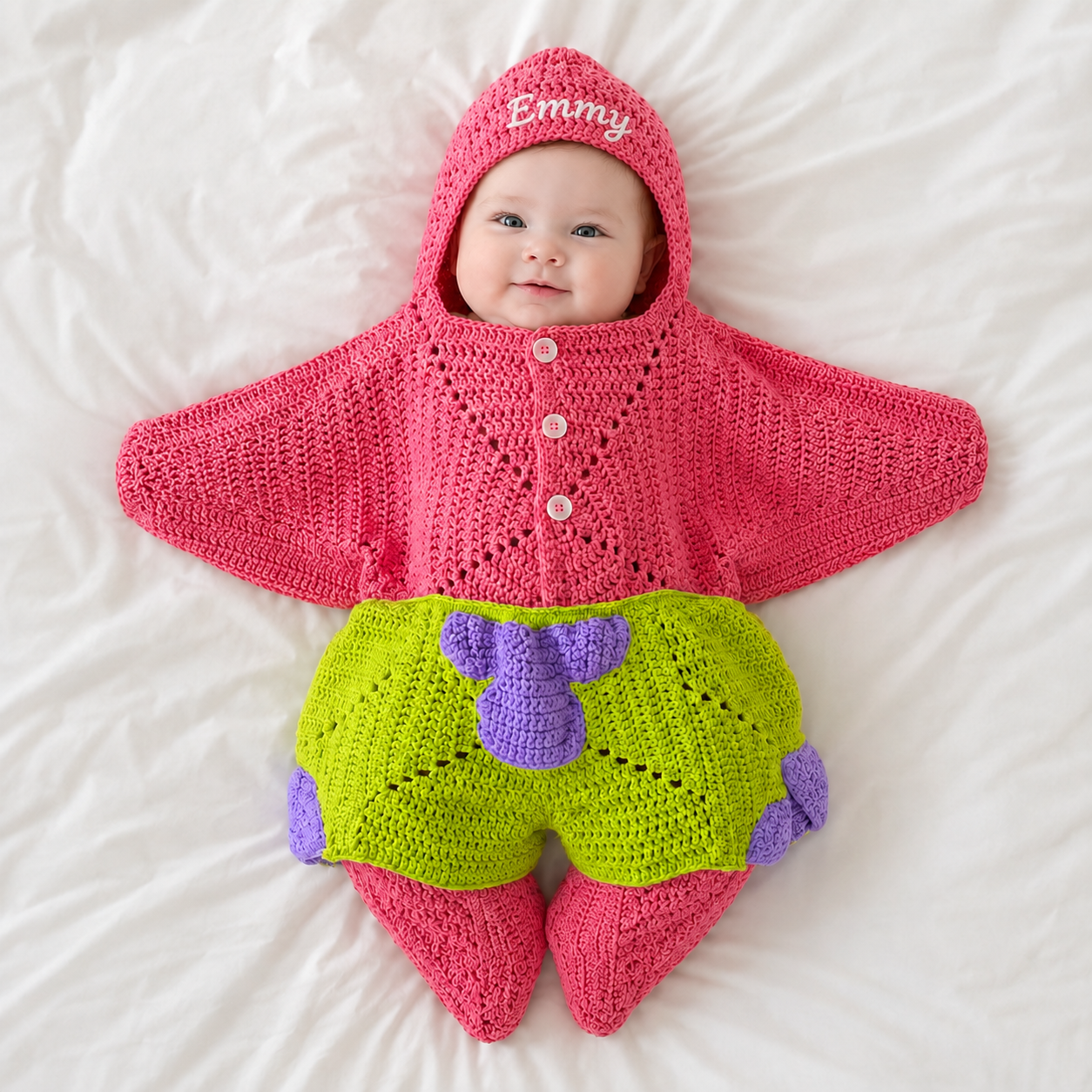 Personalized Crochet Star Baby Cocoon with Hood, Custom Name Baby Swaddle, Newborn Sleep Sack, Baby Shower Gift