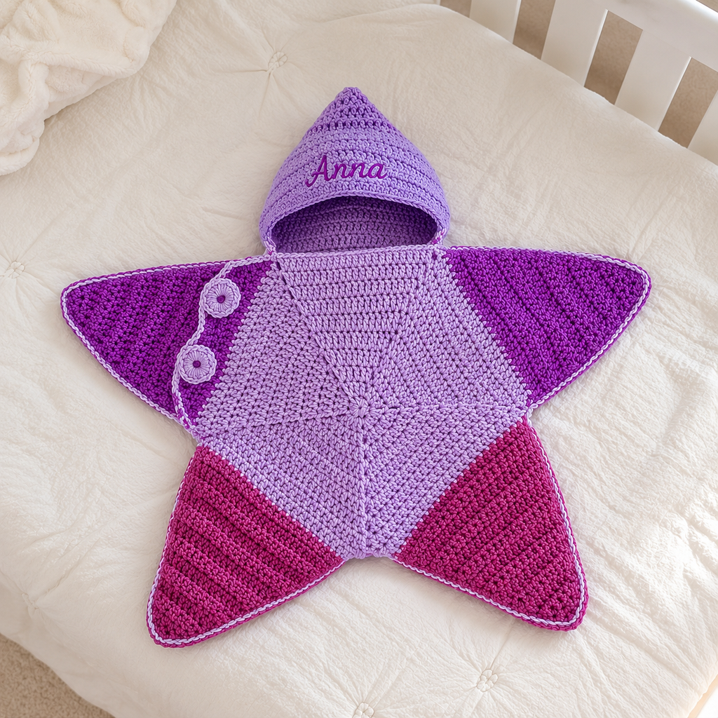 Personalized Crochet Star Baby Cocoon, Hooded Baby Swaddle Blanket, Custom Newborn Wrap, Unique Baby Gift