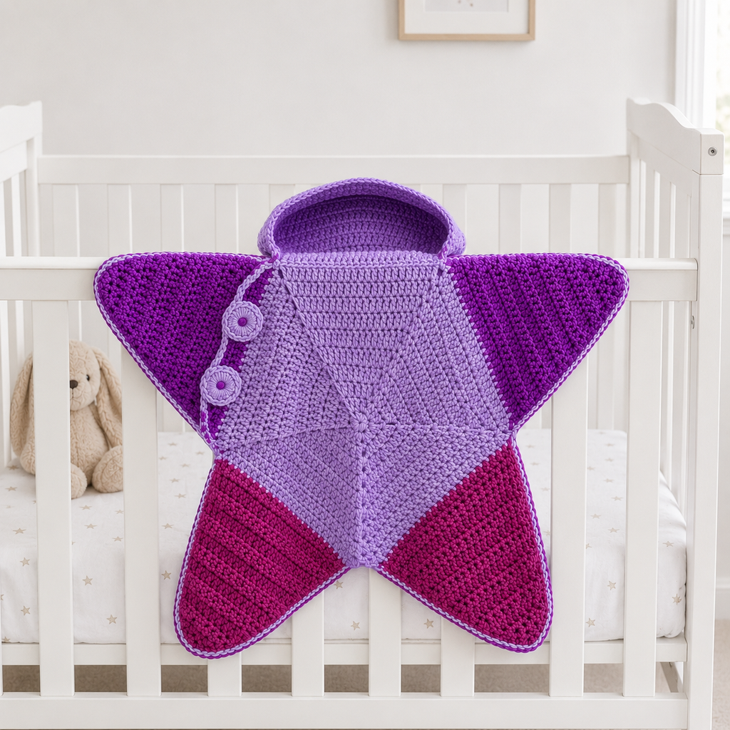 Personalized Crochet Star Baby Cocoon, Hooded Baby Swaddle Blanket, Custom Newborn Wrap, Unique Baby Gift