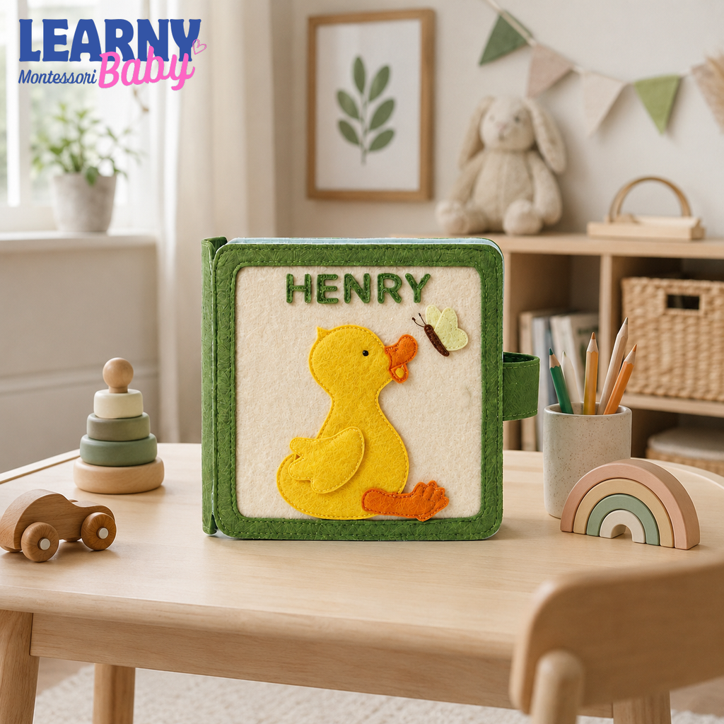 Personalized Animal Busy Book for Toddlers, Handmade Felt Quiet Book, Button Practice Activity Book, Montessori Sensory Toy QBLB72