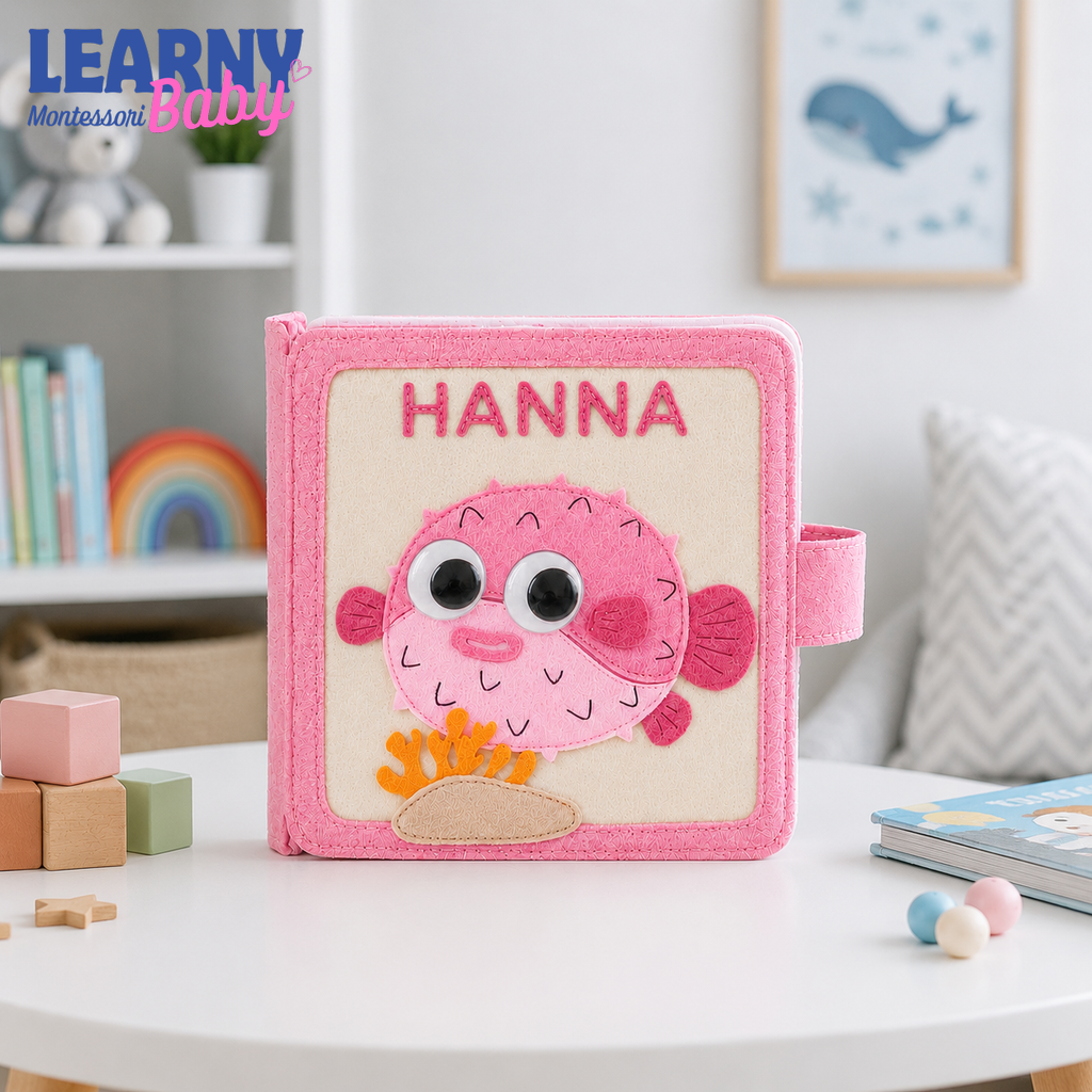 Personalized Sea Animal Busy Book for Toddlers, Handmade Felt Quiet Book, Ocean Animal Activity Book, Montessori Sensory Baby Toy QBLB71