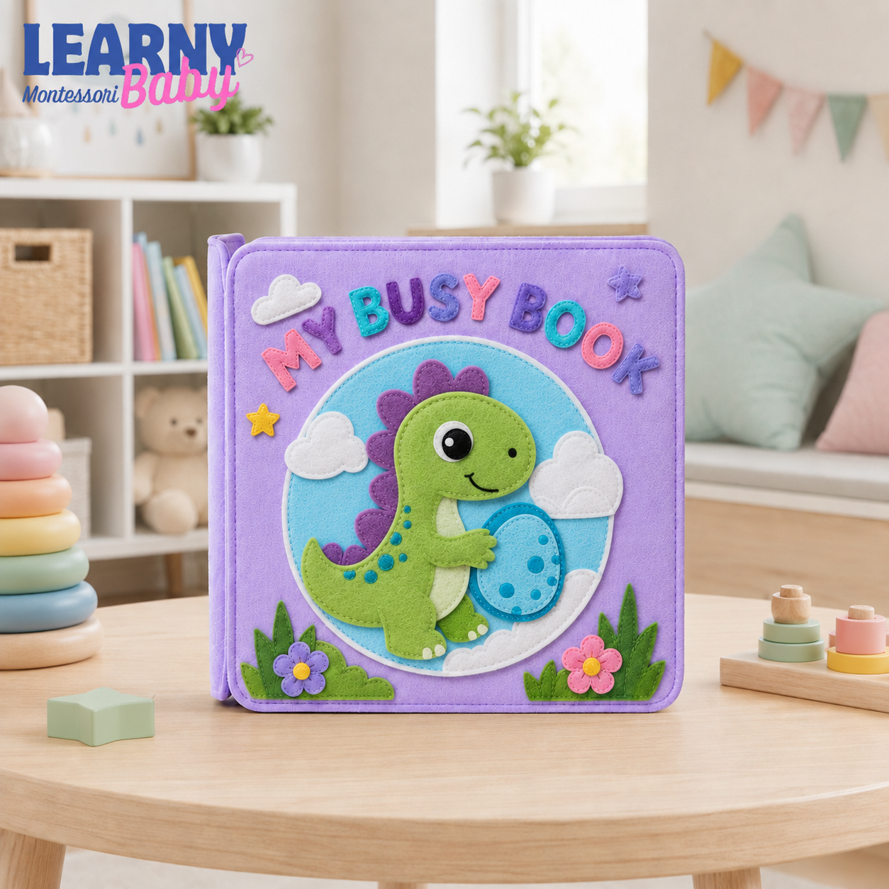 Personalized Dinosaur Busy Book for Toddlers, Handmade Felt Quiet Book, Montessori Sensory Activity Book, Custom Baby Gift QBLB75