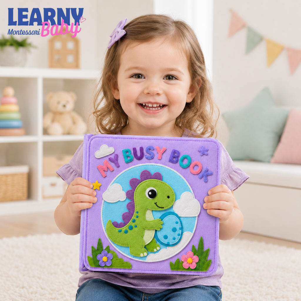 Personalized Dinosaur Busy Book for Toddlers, Handmade Felt Quiet Book, Montessori Sensory Activity Book, Custom Baby Gift QBLB75