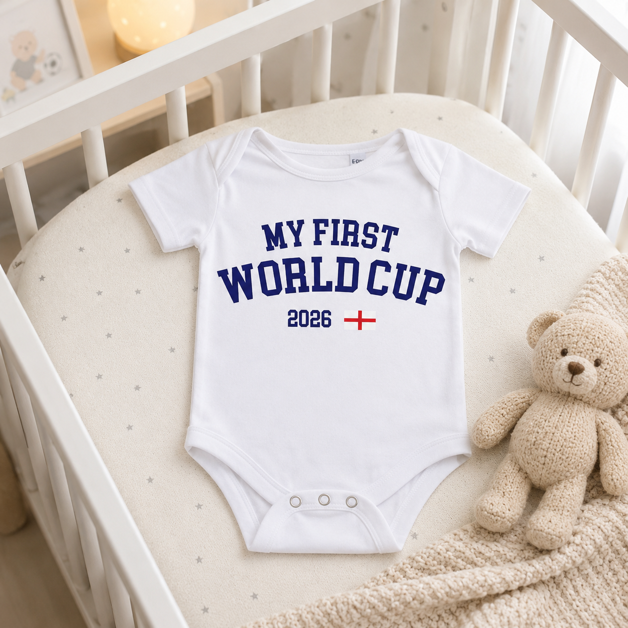 My First World Cup Baby Bodysuit, Personalized Soccer Baby Outfit, Custom Name Number Infant Romper, Baby Shower Gift