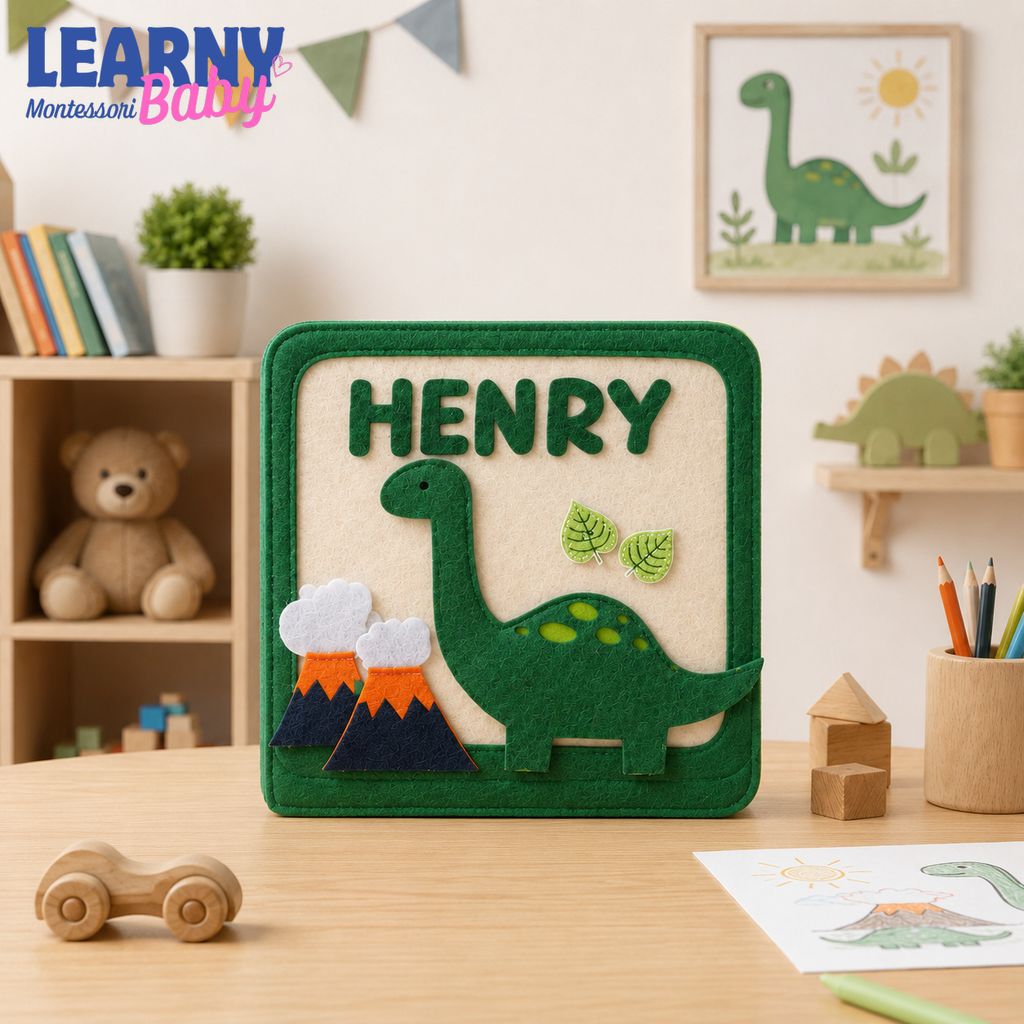 Personalized Toddler Busy Book, Personalized Dinosaur Quiet Book, Custom Name Baby Gift, Baby Birthday Gift, Felt Sensory Book for Toddler QBLB01