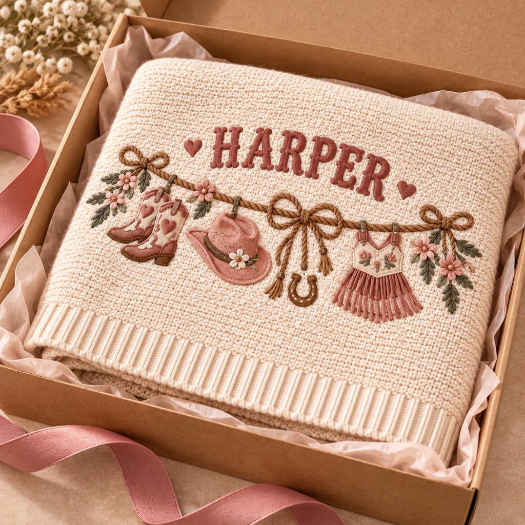 Personalized Western Baby Blanket, Baby Girl Gift, Custom Name Cowgirl Blanket, Pink Cowboy Nursery Decor, Baby Shower Gift