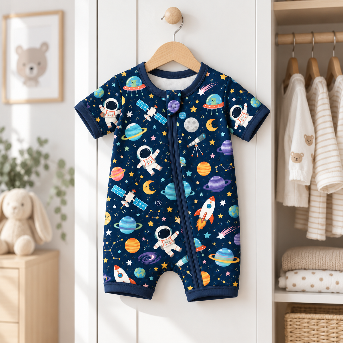 Outer Space Astronaut Convertible Zippy Bamboo Baby Pajamas