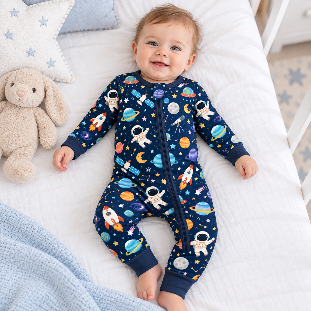 Outer Space Astronaut Convertible Zippy Bamboo Baby Pajamas