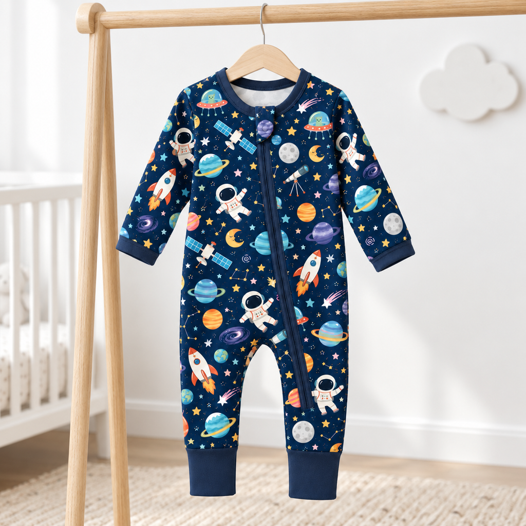 Outer Space Astronaut Convertible Zippy Bamboo Baby Pajamas
