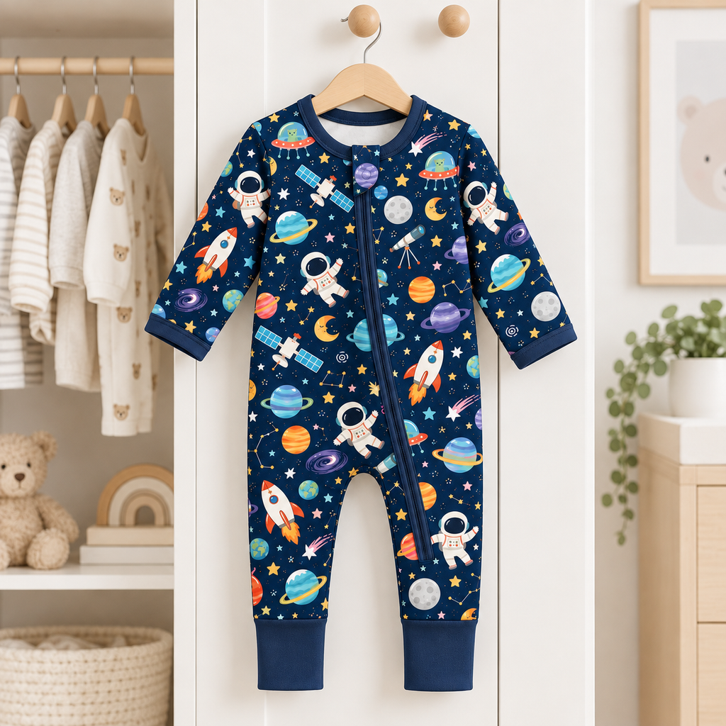 Outer Space Astronaut Convertible Zippy Bamboo Baby Pajamas