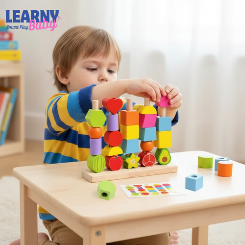 Montessori Wooden Shape Stacking Toy for Kids, Color Sorting Blocks Puzzle, Fine Motor Skills Learning Toy, Preschool Educational Toy