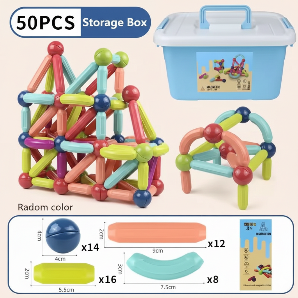 Magnetic Building Blocks Set for Kids, STEM Montessori Rods & Balls Construction Toy, Creative Learning & Spatial Skills, Ages 3–8