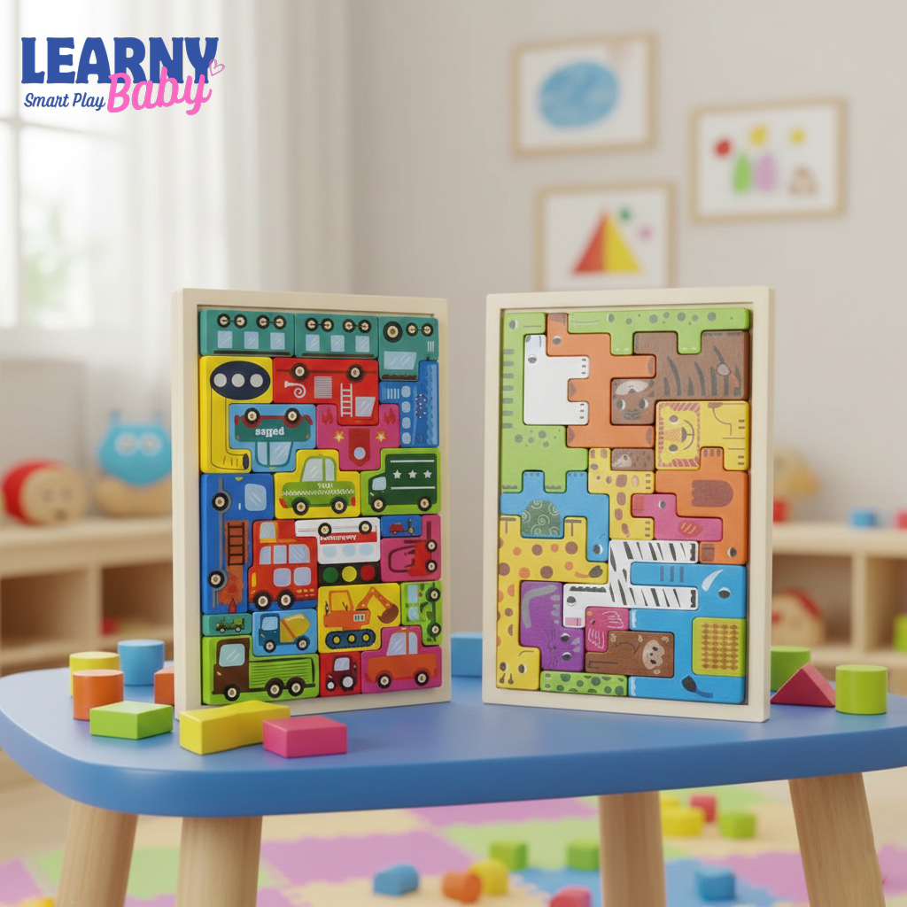 Wooden Animal Tangram Puzzle for Kids, Montessori Logic Puzzle Board, Educational Brain Teaser Toy, Colorful Shape Puzzle, Preschool Learning Gift