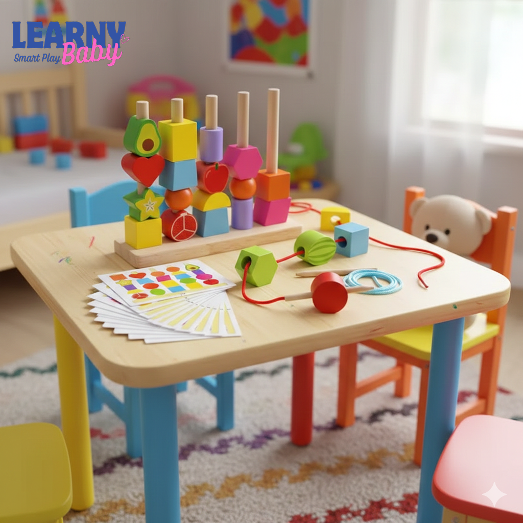 Montessori Wooden Shape Stacking Toy for Kids, Color Sorting Blocks Puzzle, Fine Motor Skills Learning Toy, Preschool Educational Toy