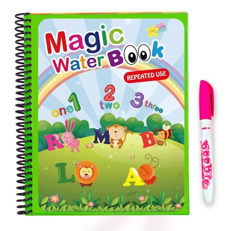 Magic Water Coloring Book for Kids, Reusable Water Painting with Pen, Mess-Free Early Learning Toy, Ages 1.5–5