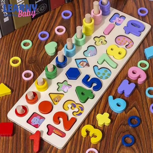 Montessori Wooden Number Sorting Puzzle for Kids, Color Matching Math Toy, Counting Learning Board, Fine Motor Skills Educational Toy